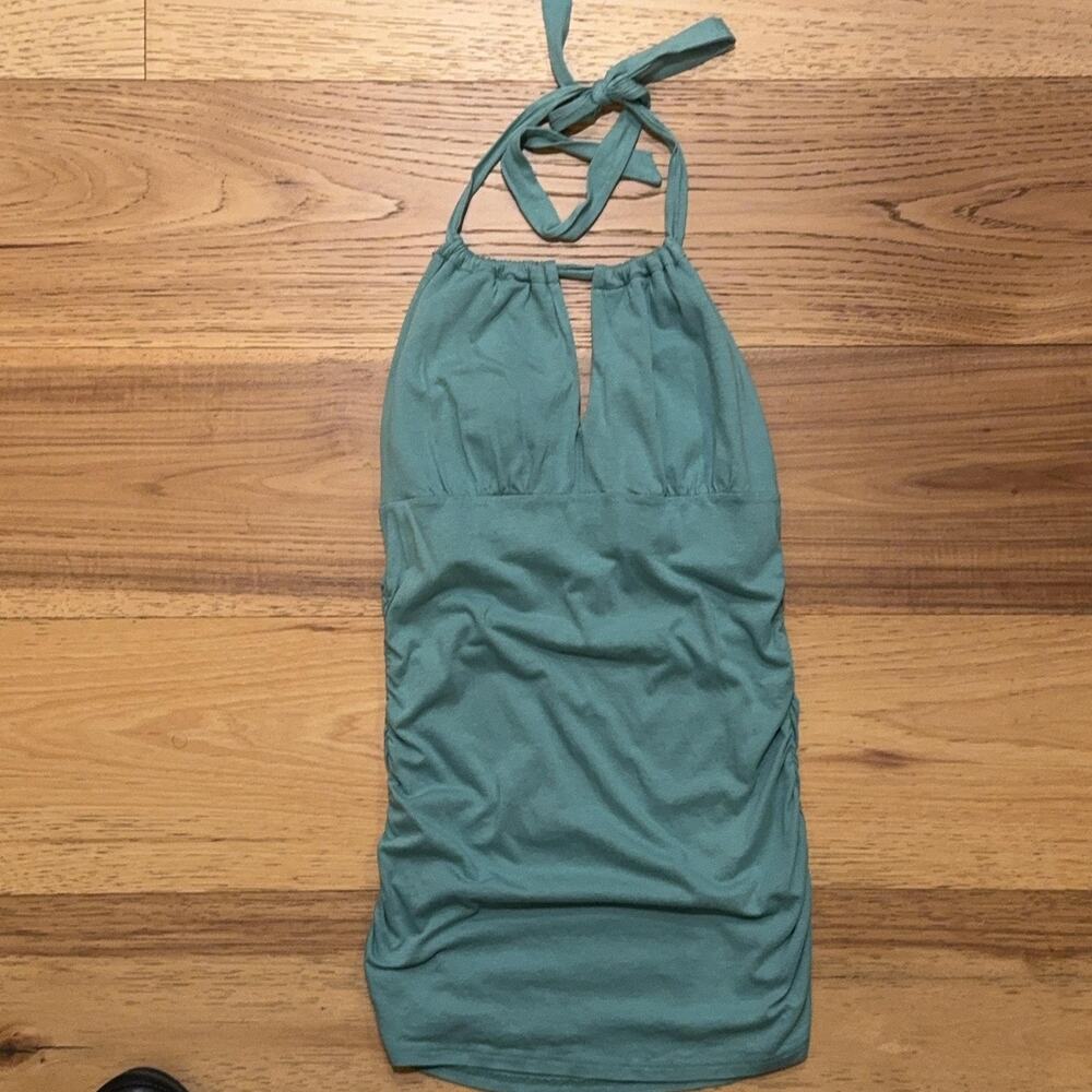 Victoria's Secret Bra Top Camisole Sz XS Green Halter Ruched Jersey Shelf Bra - Picture 3 of 7